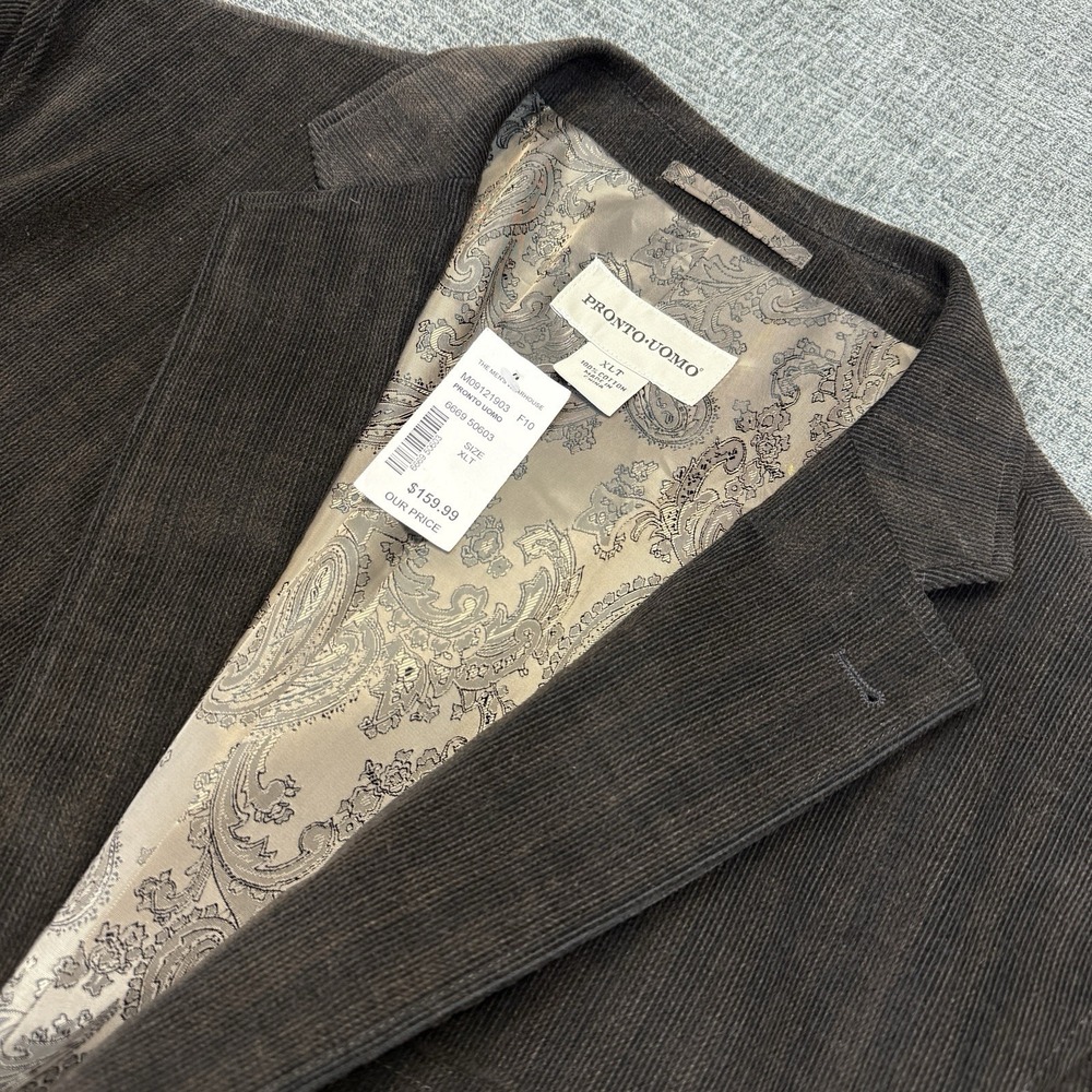 Pronto Uomo Sport Coat‎ Mens XLT Brown Corduroy Cotton Blazer Paisley Lined NWT